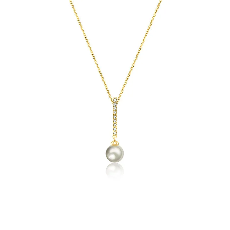 18k Gold 2 ways Line Shaped Diamond Necklace with Pearl