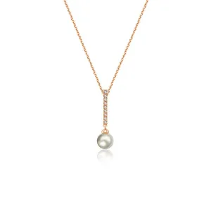 18k Gold 2 ways Line Shaped Diamond Necklace with Pearl