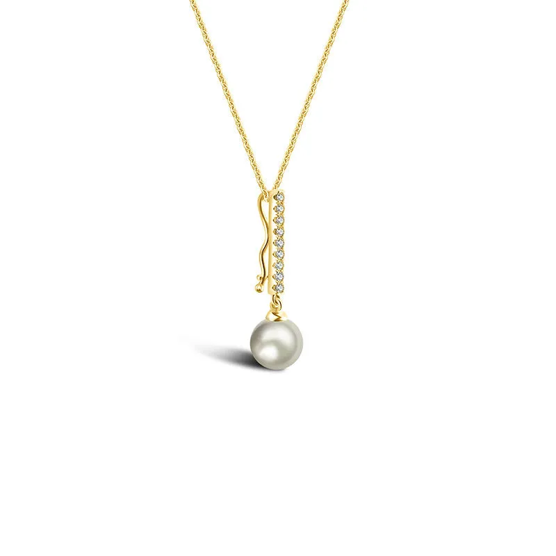 18k Gold 2 ways Line Shaped Diamond Necklace with Pearl