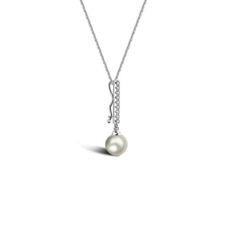 18k Gold 2 ways Line Shaped Diamond Necklace with Pearl