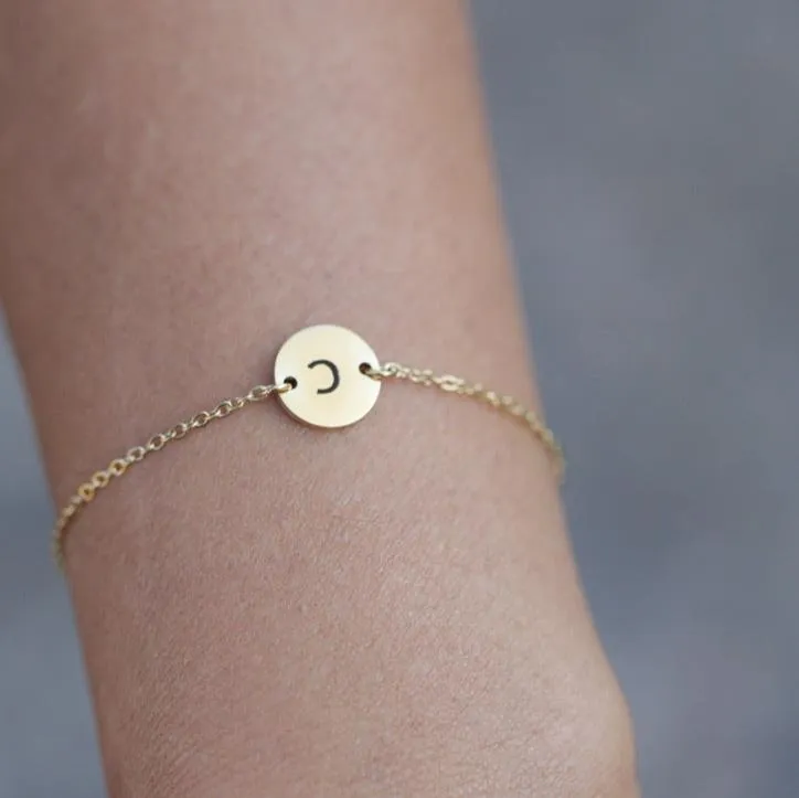 18k Gold Filled Custom Bracelet | Personalized Disc Bracelet | Initial Bracelet