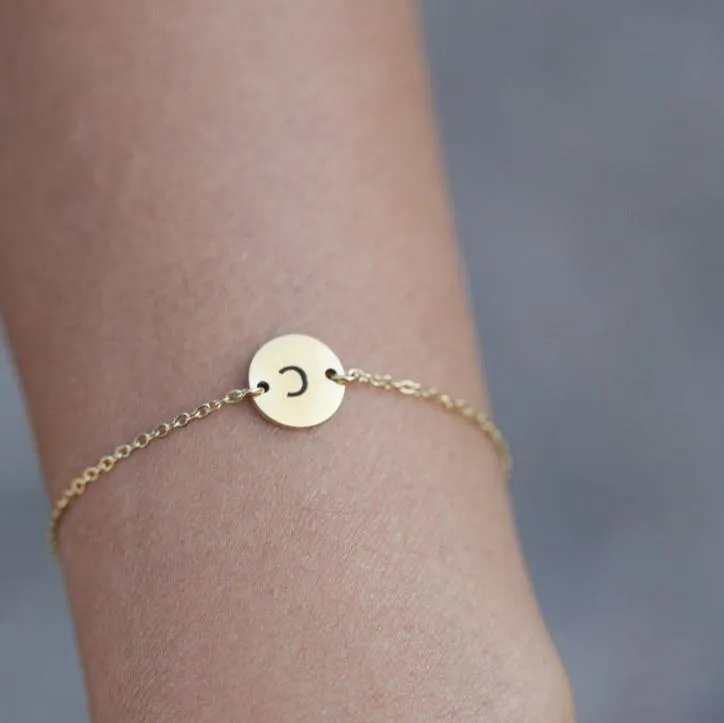 18k Gold Filled Custom Bracelet | Personalized Disc Bracelet | Initial Bracelet