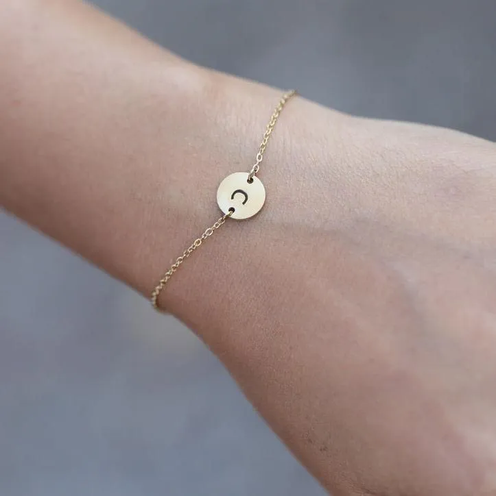 18k Gold Filled Custom Bracelet | Personalized Disc Bracelet | Initial Bracelet