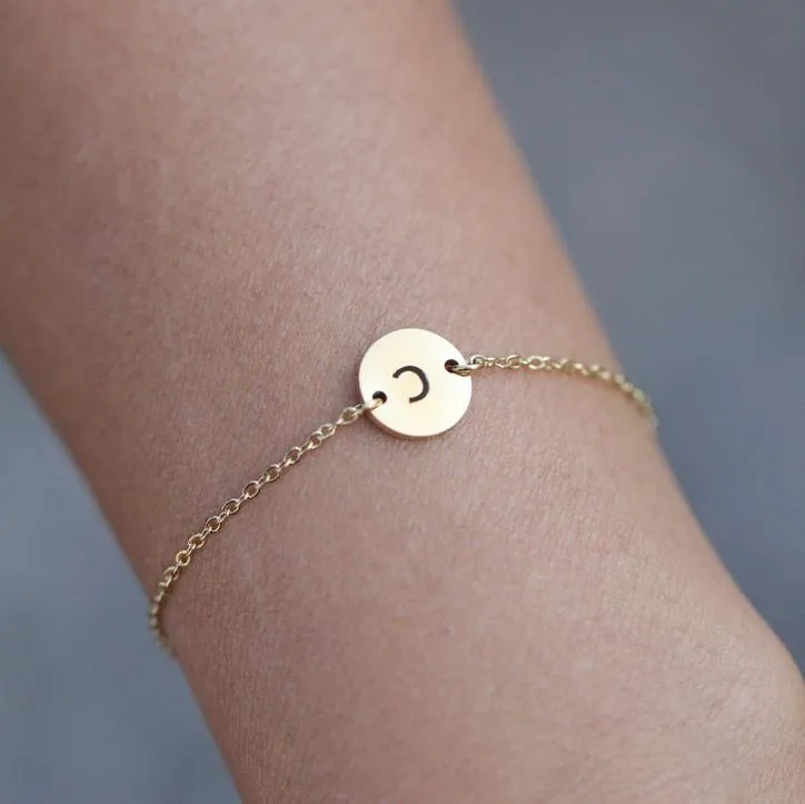 18k Gold Filled Custom Bracelet | Personalized Disc Bracelet | Initial Bracelet