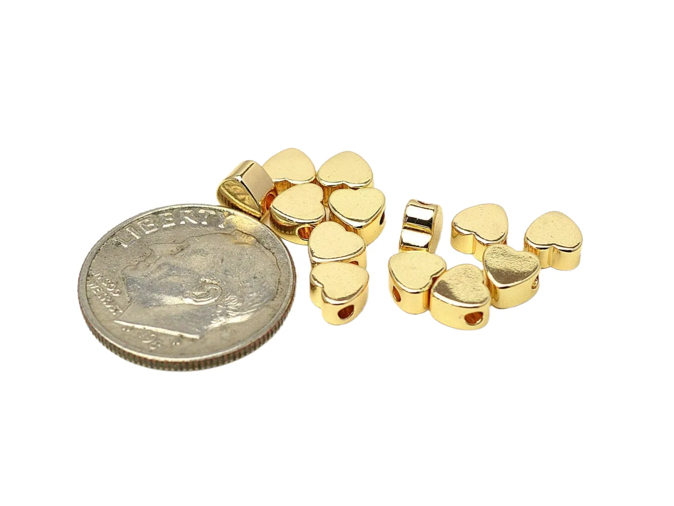 18k Gold Filled Look, EP heart beads size 5mm/6mm, solid spacer beads, 25 pcs teeny tiny findings for jewelry making gf06/gf06a/gf06b