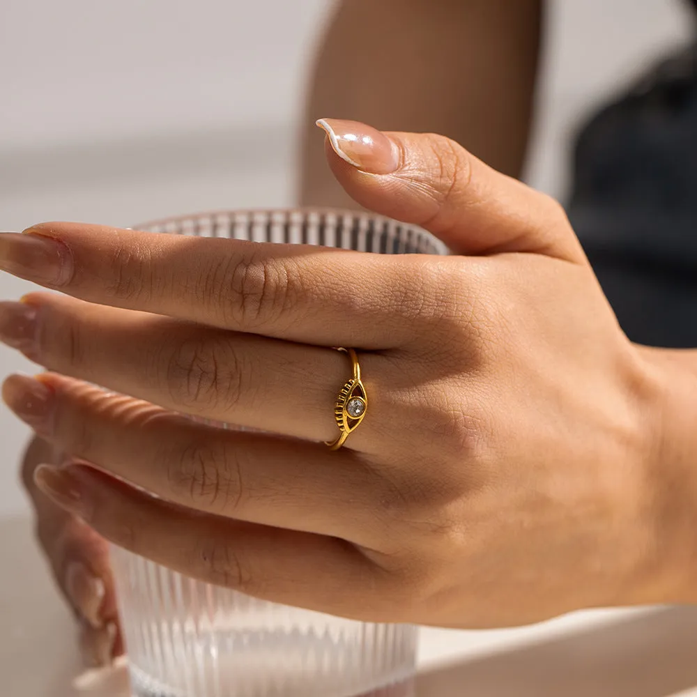 18K gold novel and trendy devil's eye inlaid zircon design versatile ring
