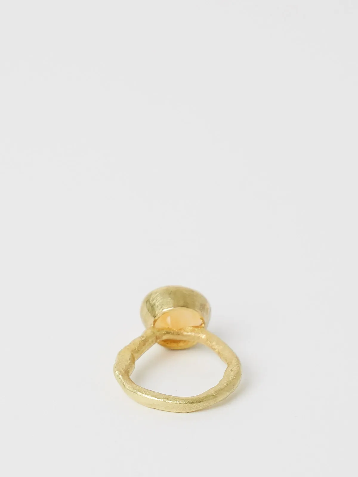 18k Gold Organic Ring with Oval Fire Opal Cabouchon Top Faceted Underneath