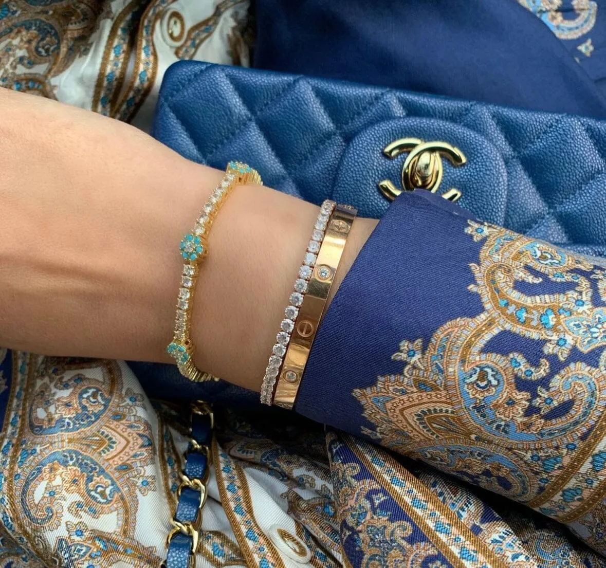 18k Gold Vermeil Turquoise Flower Tennis Bracelet: The Rosetta