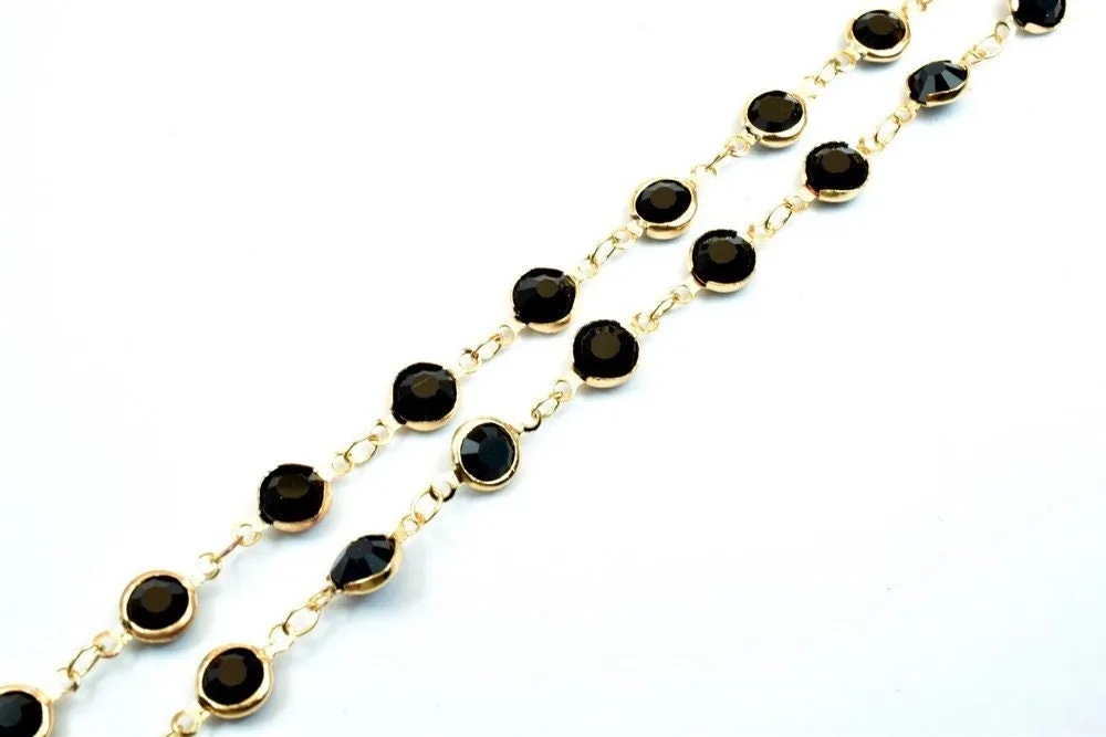18K Pinky Gold Filled Look, EP Chain Beaded Chain, Cable Chain Rhinestone Width 7mm Thickness 3mm Findings for Jewelry Making Sold by Foot PGF32