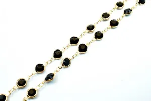 18K Pinky Gold Filled Look, EP Chain Beaded Chain, Cable Chain Rhinestone Width 7mm Thickness 3mm Findings for Jewelry Making Sold by Foot PGF32