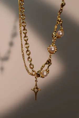 18K Real Gold Plated Pearl Star Necklace