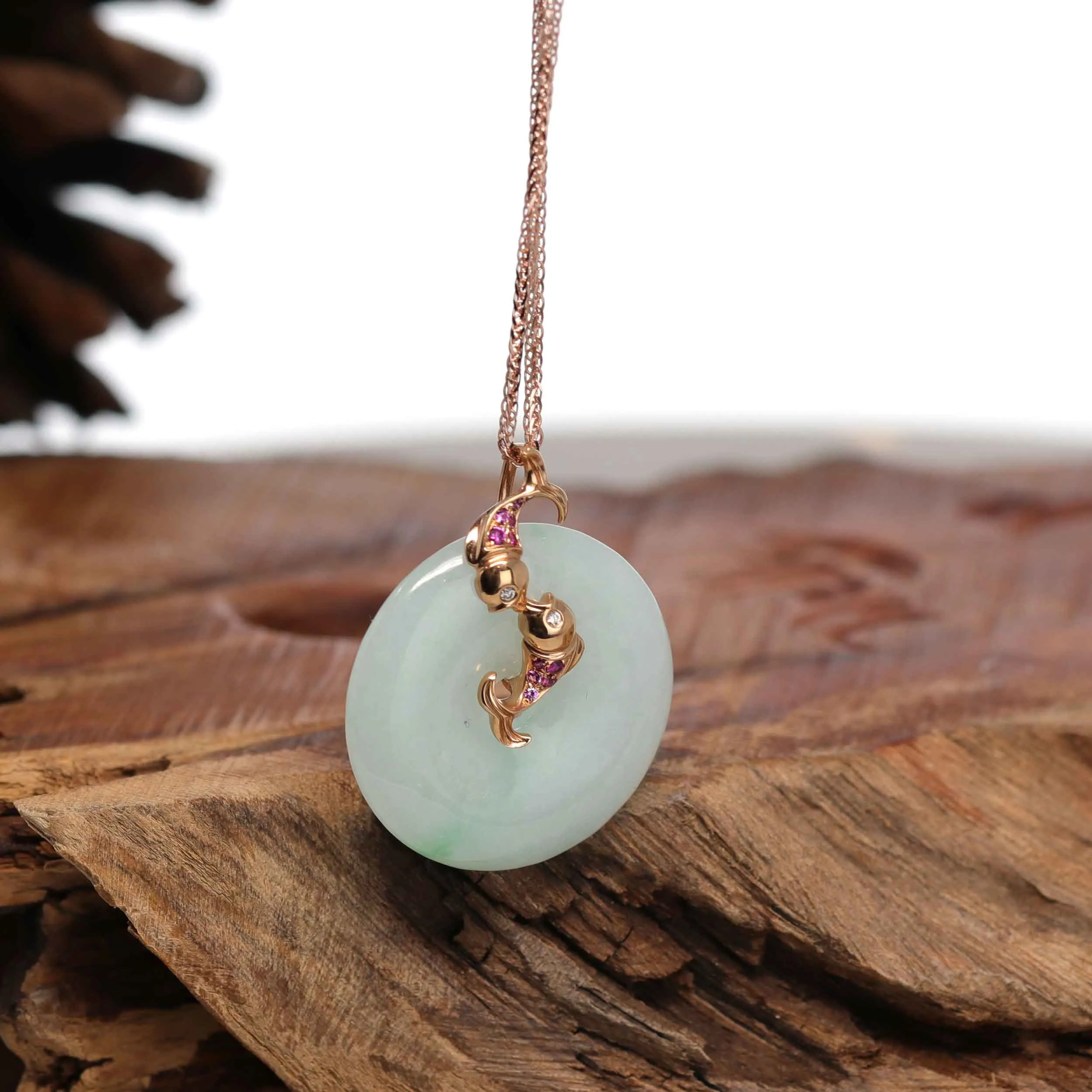 18k Rose Gold Genuine Jadeite Constellation (Pisces) Necklace with Diamonds & Tourmaline