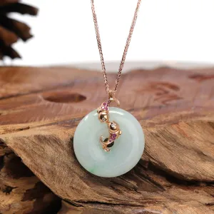 18k Rose Gold Genuine Jadeite Constellation (Pisces) Necklace with Diamonds & Tourmaline