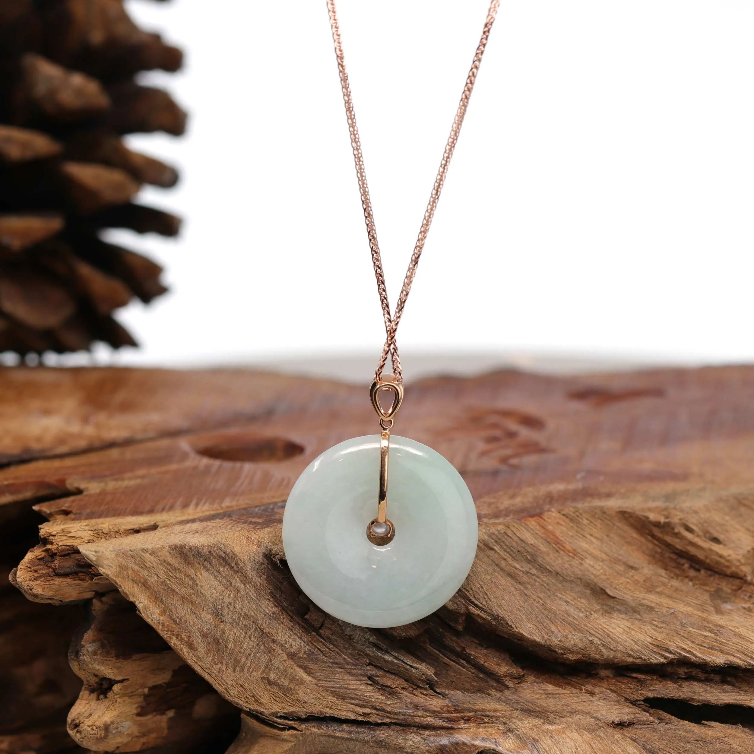 18k Rose Gold Genuine Jadeite Constellation (Pisces) Necklace with Diamonds & Tourmaline