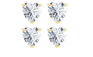 18k Yellow Gold Plated 1/2Ct Heart White Sapphire Set Of Two Stud Earrings