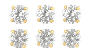 18k Yellow Gold Plated 1/2Ct Round White Sapphire Set Of Three Stud Earrings