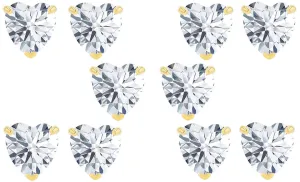 18k Yellow Gold Plated 4mm 1/2Ct Heart White Sapphire Set Of Five Stud Earrings