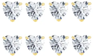 18k Yellow Gold Plated 4mm 4Ct Heart White Sapphire Set Of Four Stud Earrings