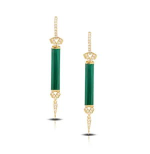 18k Yellow Gold 'Verde' Malachite & Diamond Long Dangle Earrings (I9006)