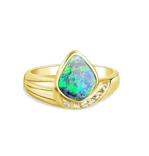 18kt Boulder Opal and Diamond ring
