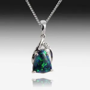 18KT WHITE GOLD BLACK OPAL AND DIAMOND PENDANT