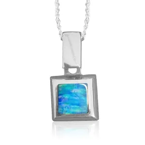 18kt White Gold square Opal inlay pendant