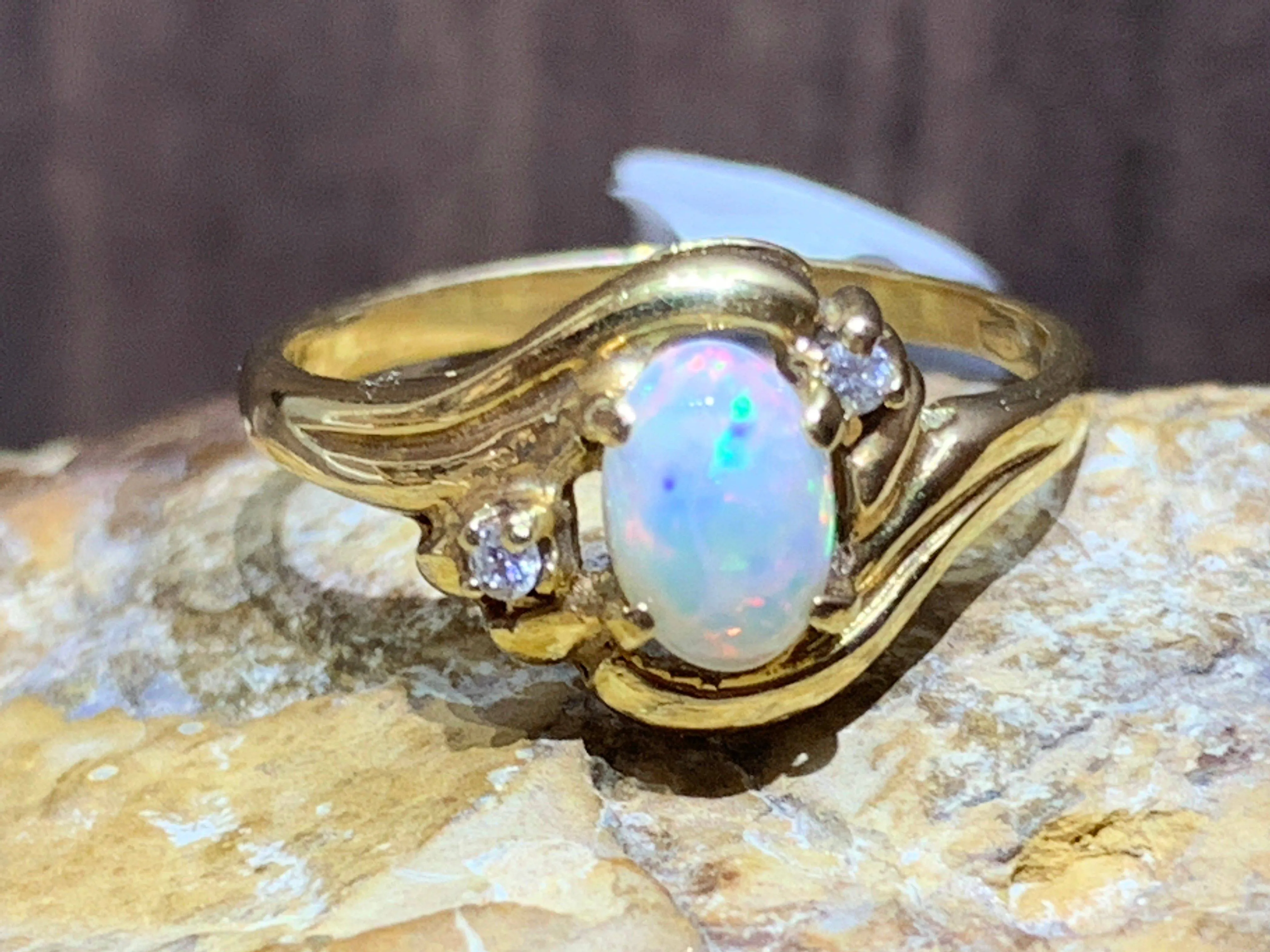 18kt Yellow Gold Opal and diamond ring