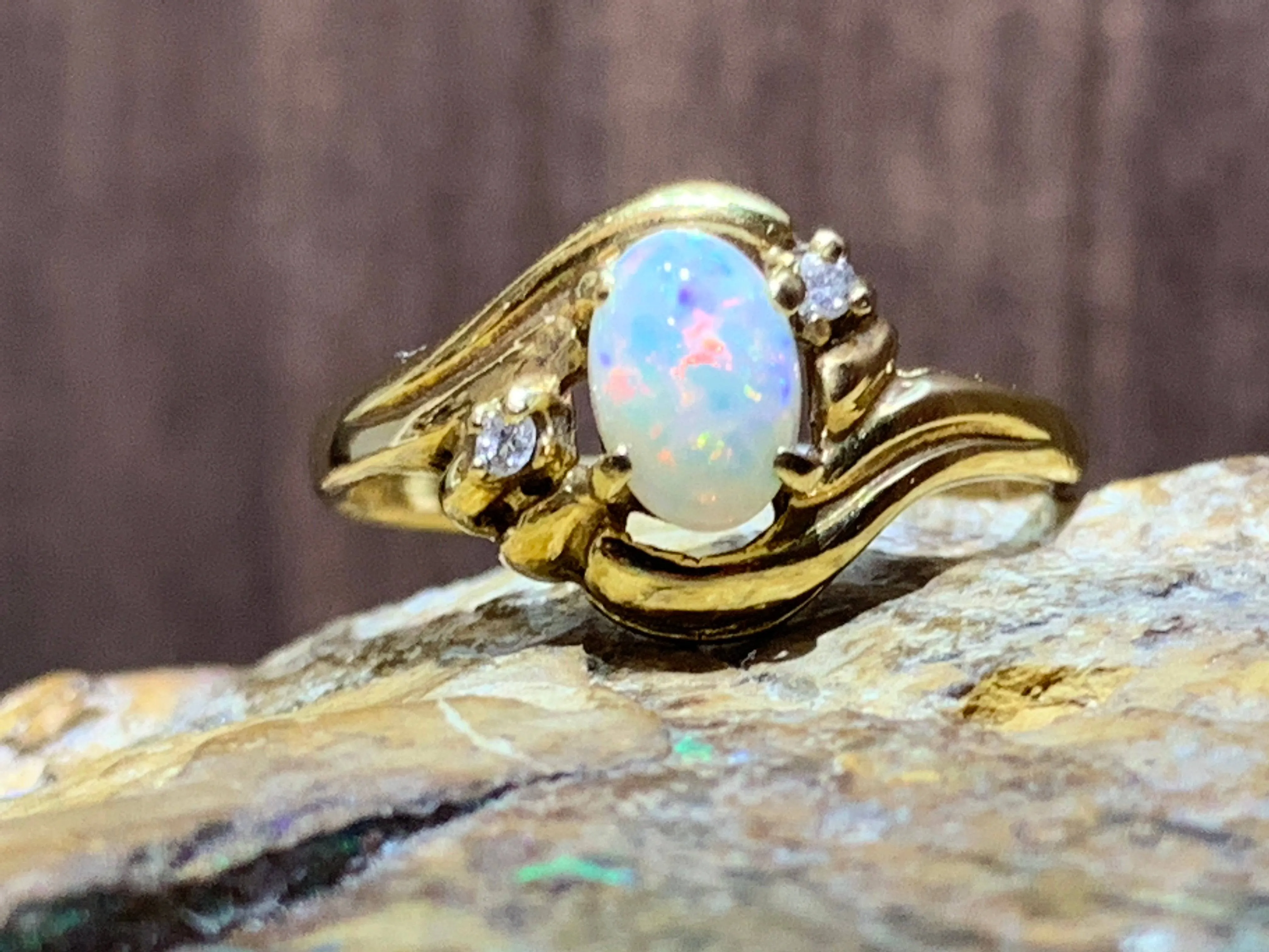 18kt Yellow Gold Opal and diamond ring
