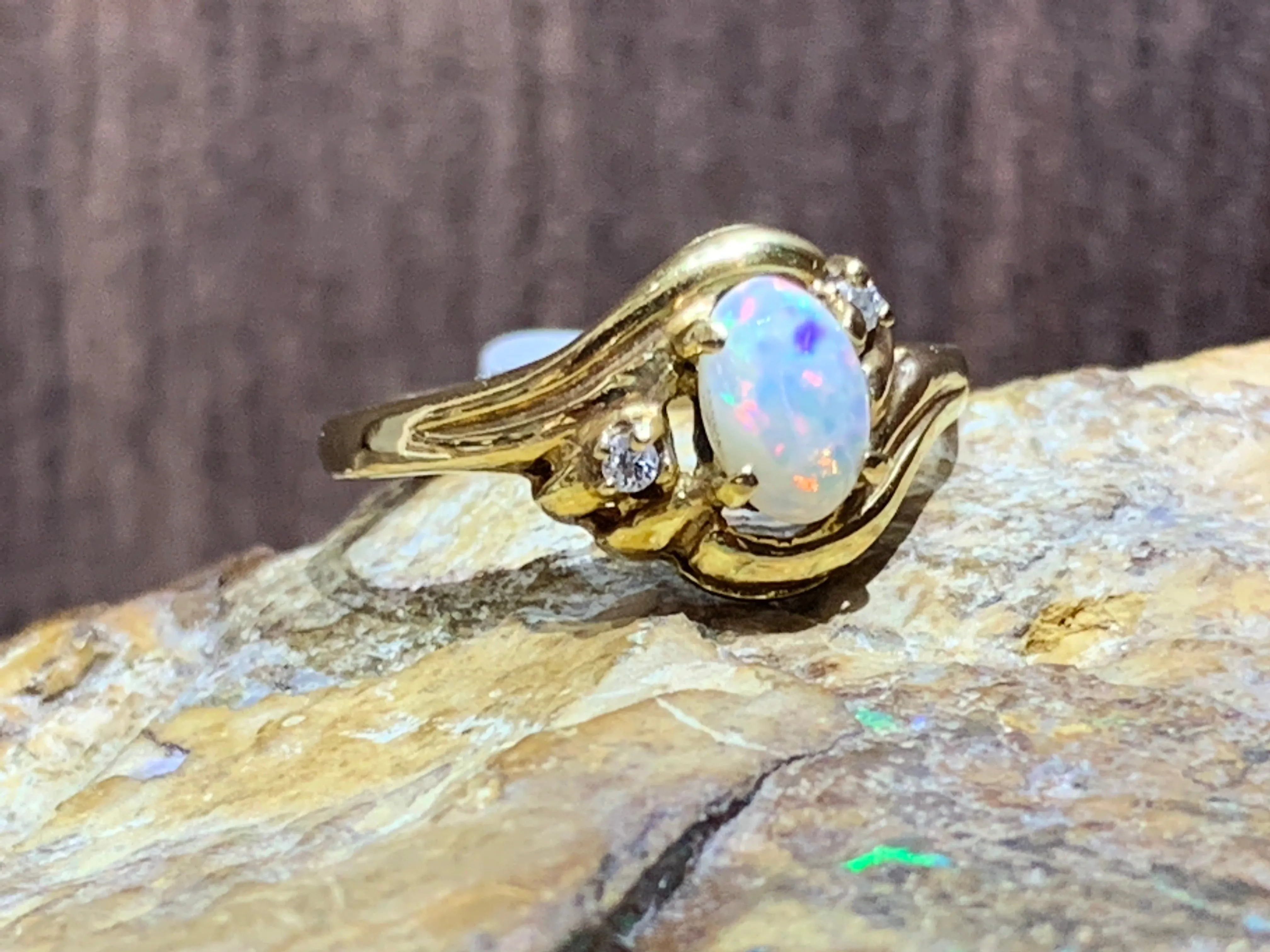 18kt Yellow Gold Opal and diamond ring