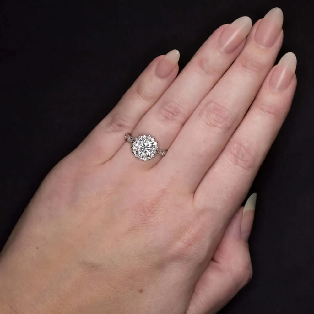 2 CARAT MOISSANITE NATURAL DIAMOND ENGAGEMENT RING WHITE GOLD HALO ROUND CUT 2ct