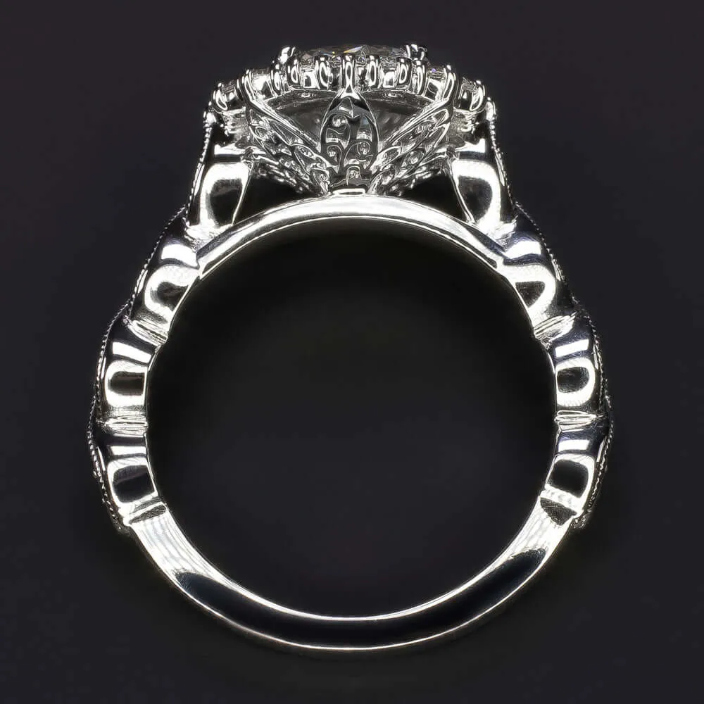2 CARAT MOISSANITE NATURAL DIAMOND ENGAGEMENT RING WHITE GOLD HALO ROUND CUT 2ct