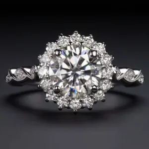 2 CARAT MOISSANITE NATURAL DIAMOND ENGAGEMENT RING WHITE GOLD HALO ROUND CUT 2ct