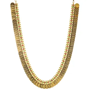 22K Yellow Gold Kasu Necklace w/ Emerald & Ruby (71.2gm)