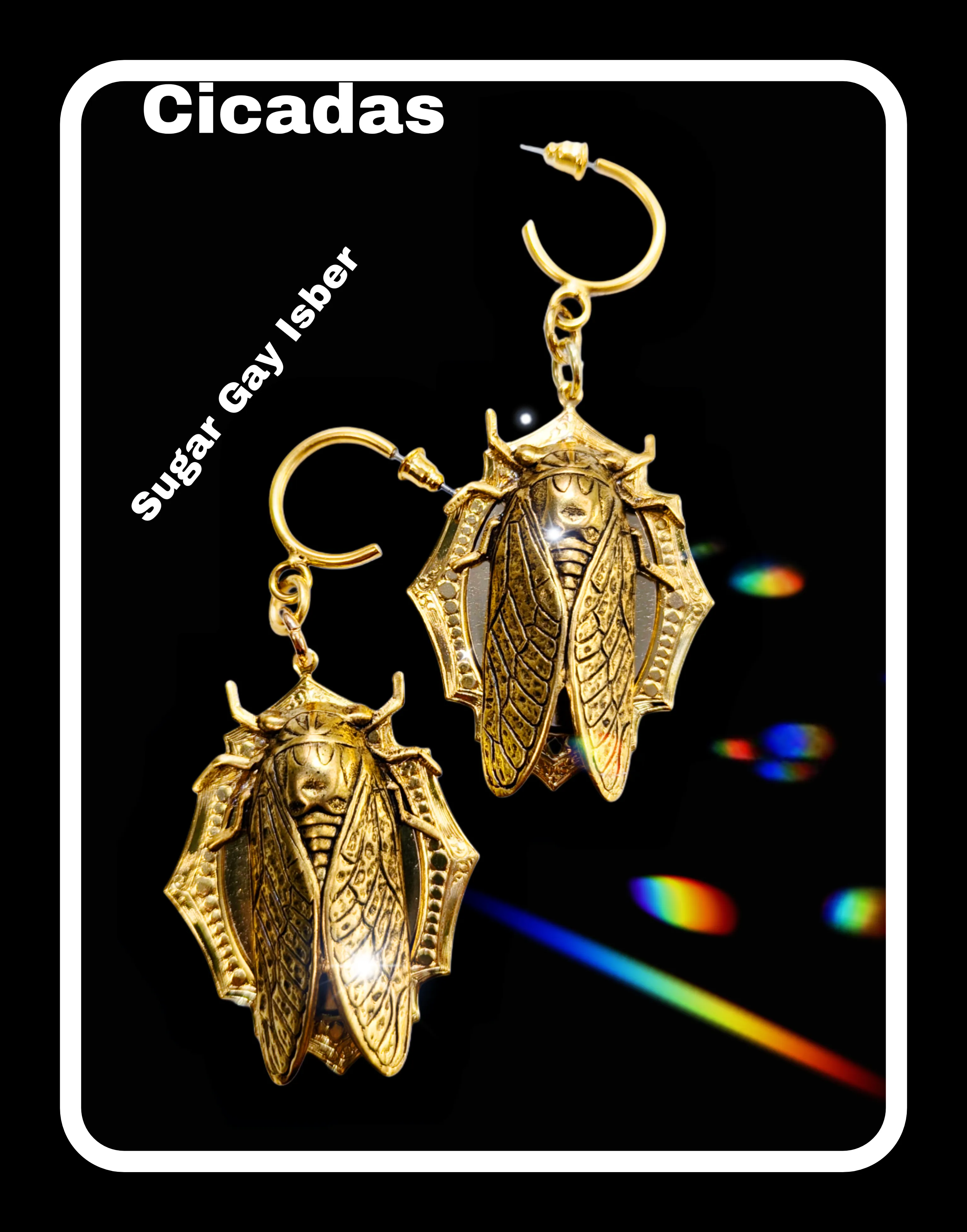24K Gold Plated Cicada Earrings Brass Pressings Amazing XL Earrings Hand Made by Sugar Gay Isber