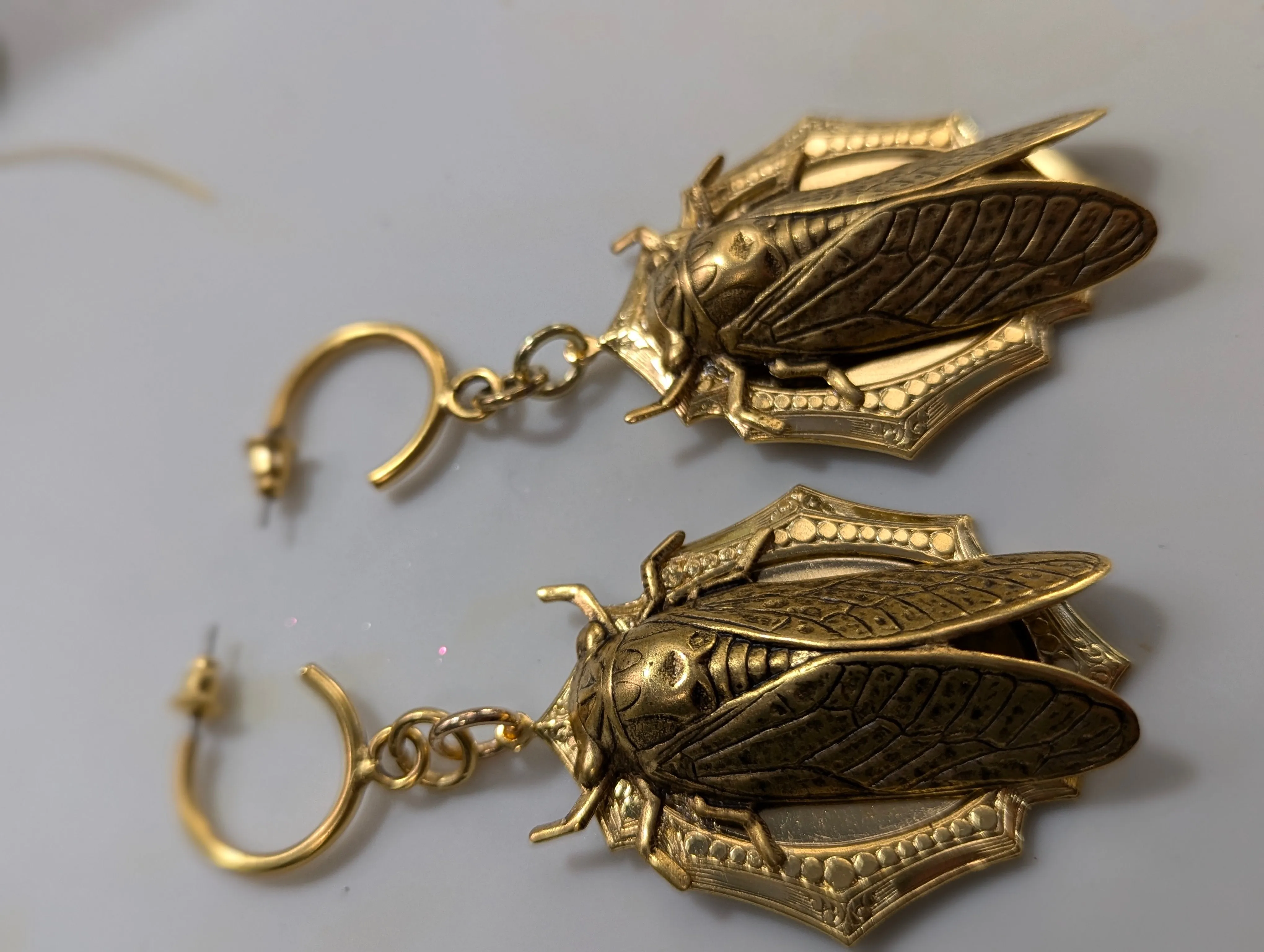 24K Gold Plated Cicada Earrings Brass Pressings Amazing XL Earrings Hand Made by Sugar Gay Isber