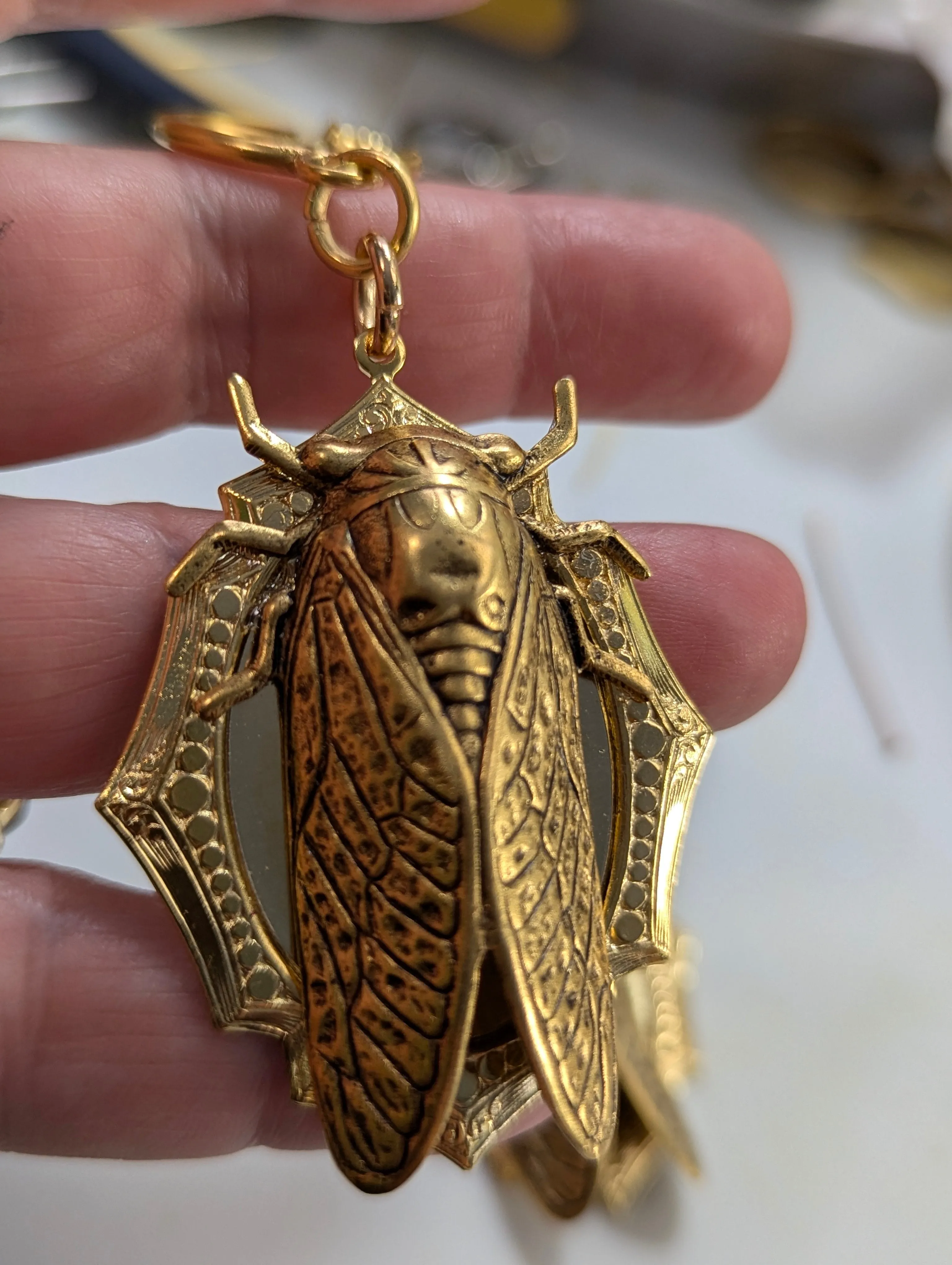 24K Gold Plated Cicada Earrings Brass Pressings Amazing XL Earrings Hand Made by Sugar Gay Isber