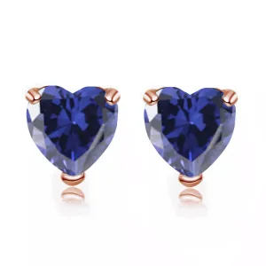 24k Rose Gold Plated 2 Carat Heart Created Blue Sapphire Stud Earrings