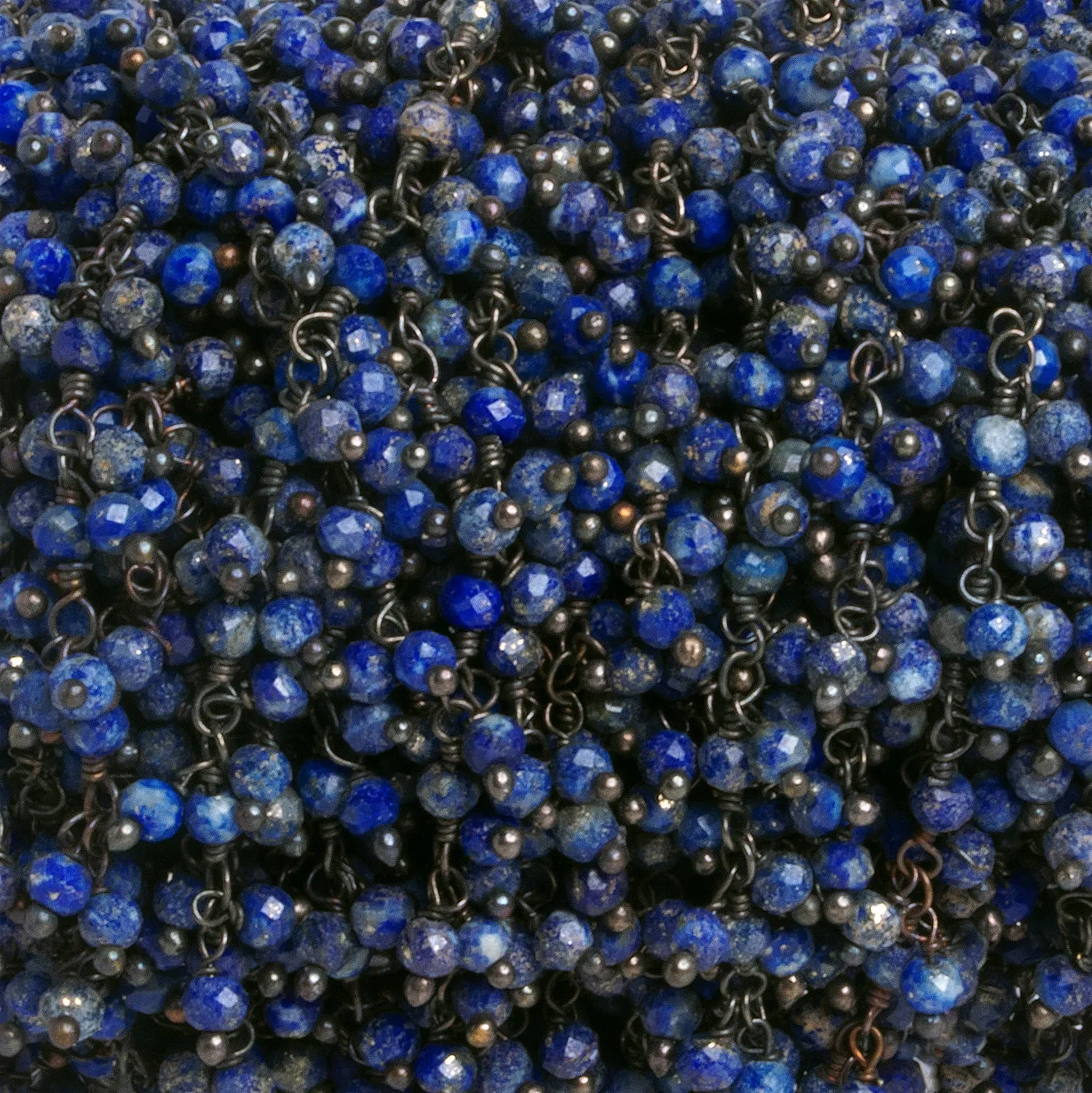 2.5mm Lapis Lazuli Round Black Gold Dangling Chain 85 beads