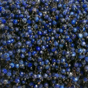 2.5mm Lapis Lazuli Round Black Gold Dangling Chain 85 beads