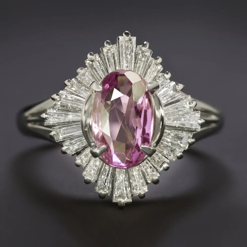 2.65ctw PINK SAPPHIRE DIAMOND COCKTAIL RING PLATINUM OVAL SHAPE BALLERINA HALO