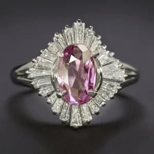 2.65ctw PINK SAPPHIRE DIAMOND COCKTAIL RING PLATINUM OVAL SHAPE BALLERINA HALO