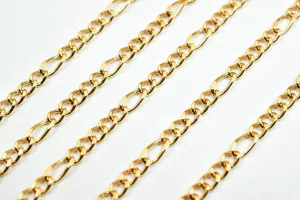 3 Feet 18K Gold Filled Look, Chain Figaro Cuban Necklace Chain Width 2mm Thickness 0.5mm Gold-Filled findings for Jewelry Supplier GFC012