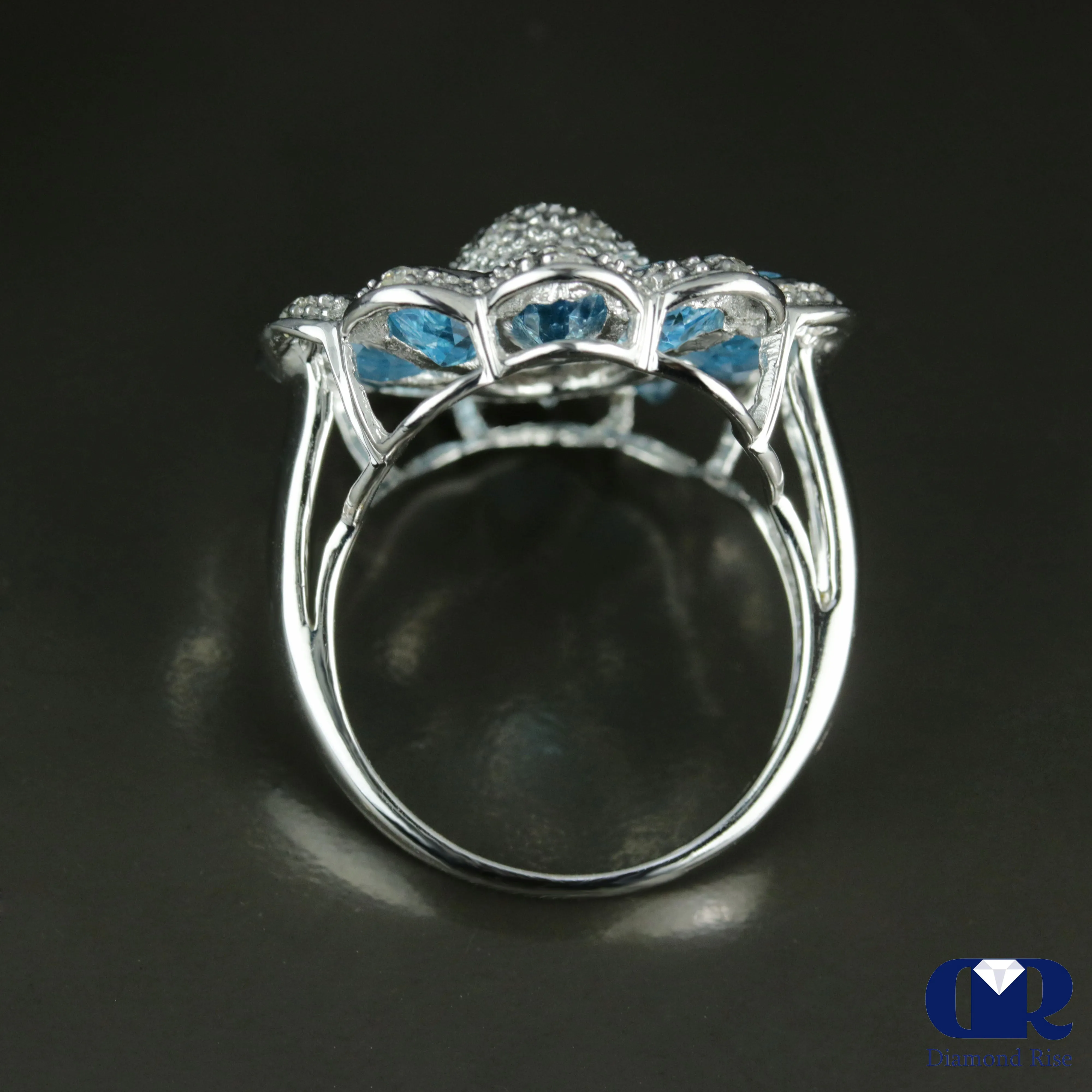 5.50 Ct Blue Topaz & Diamond Cocktail & Right Hand Ring In 18K White Gold