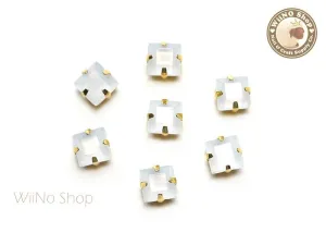 5mm White Opal Square Acrylic Rhinestone with Setting - 5 pcs