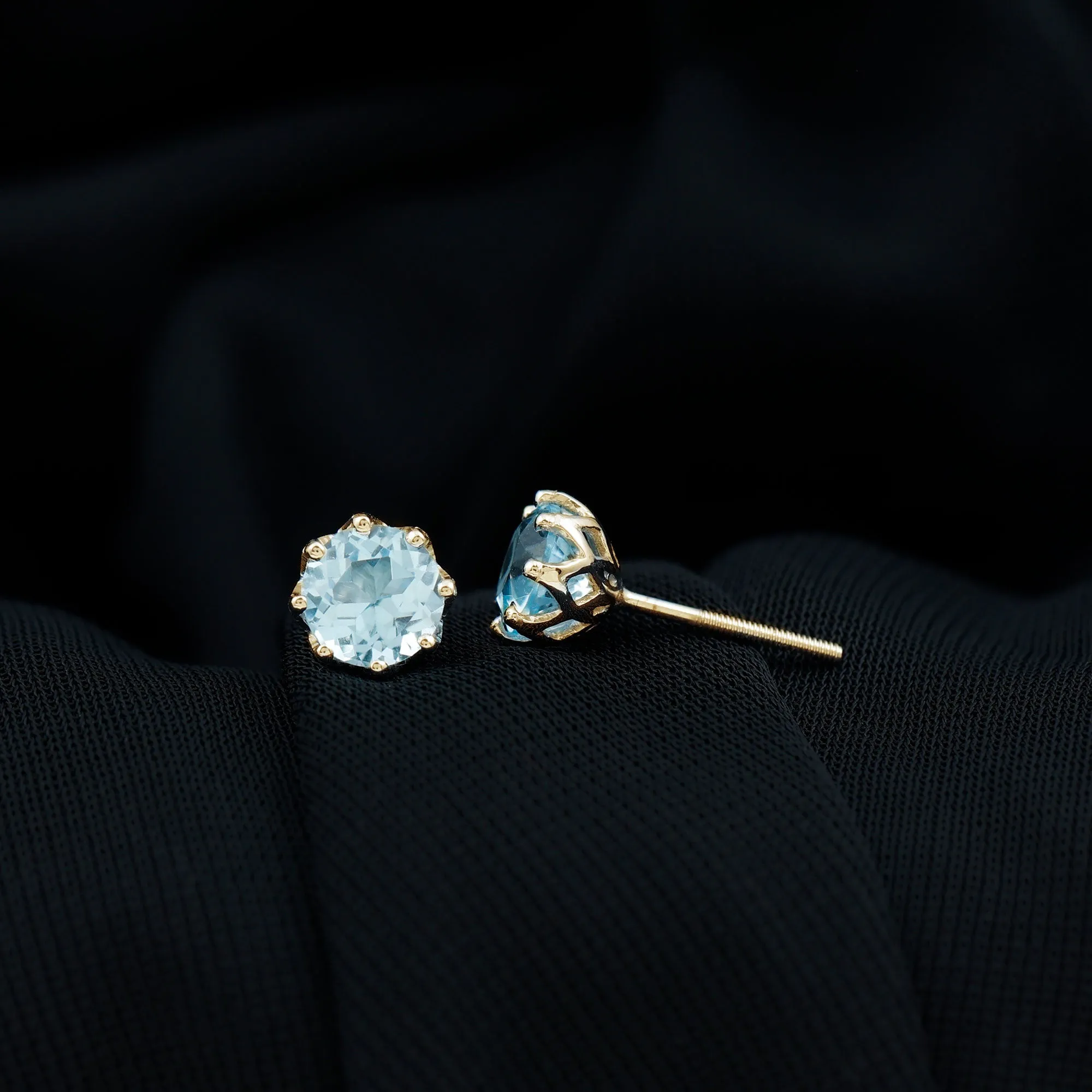 6 MM Decorative Sky Blue Topaz Solitaire Stud Earrings