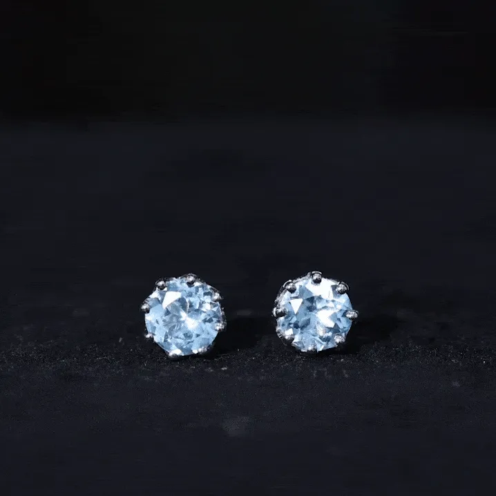 6 MM Decorative Sky Blue Topaz Solitaire Stud Earrings