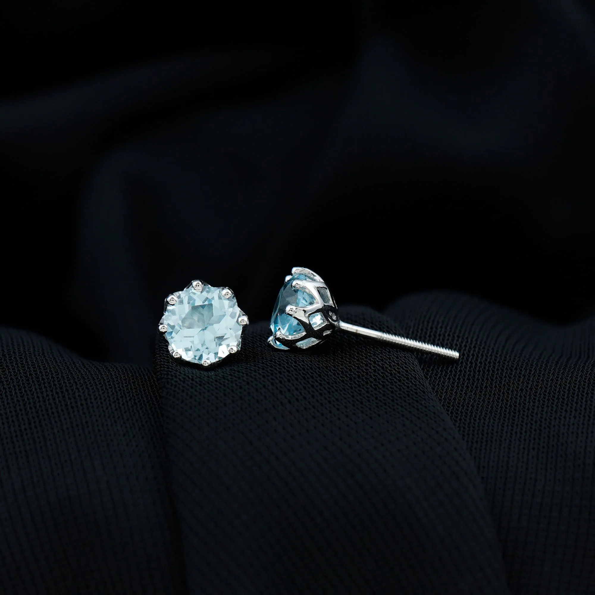 6 MM Decorative Sky Blue Topaz Solitaire Stud Earrings