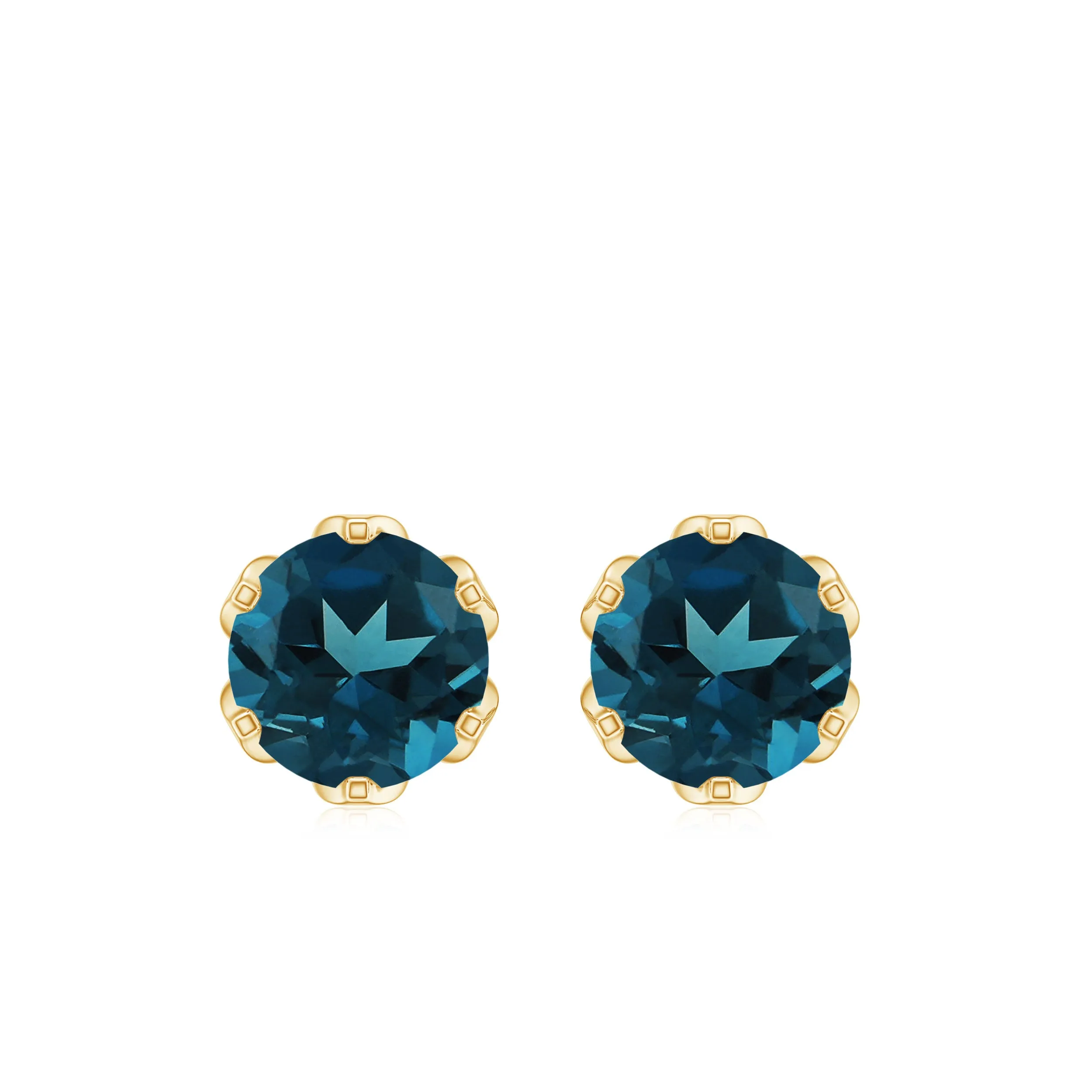6 MM Round Cut London Blue Topaz Solitaire Stud Earrings for Women