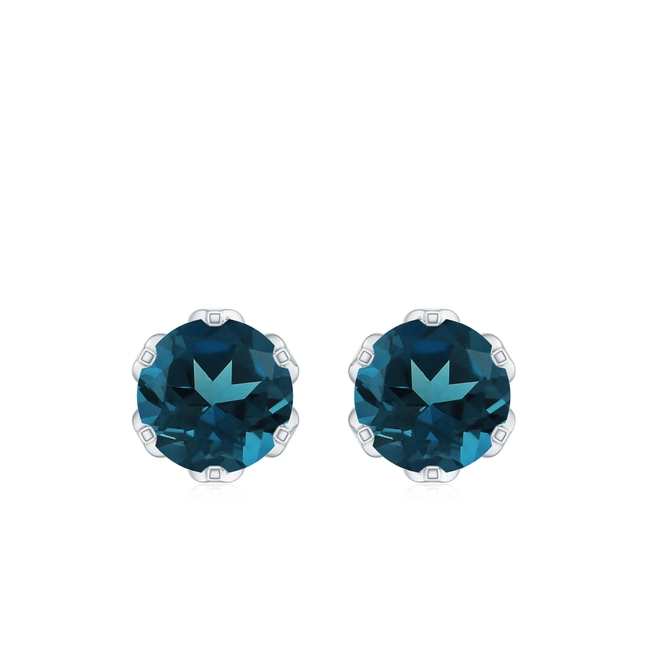 6 MM Round Cut London Blue Topaz Solitaire Stud Earrings for Women