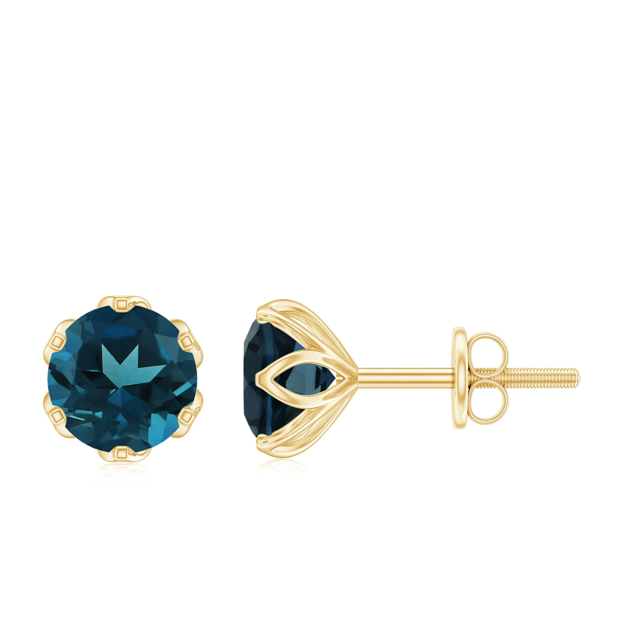 6 MM Round Cut London Blue Topaz Solitaire Stud Earrings for Women